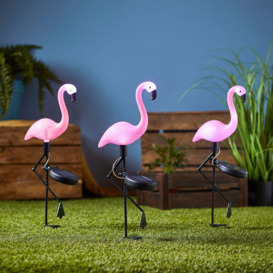 3 Flamingo Solar Stake Lights - thumbnail 1