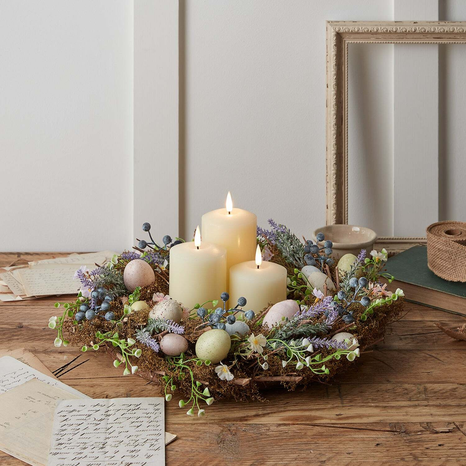 43cm Mossy Easter Wreath TruGlow® Candle Bundle - image 1