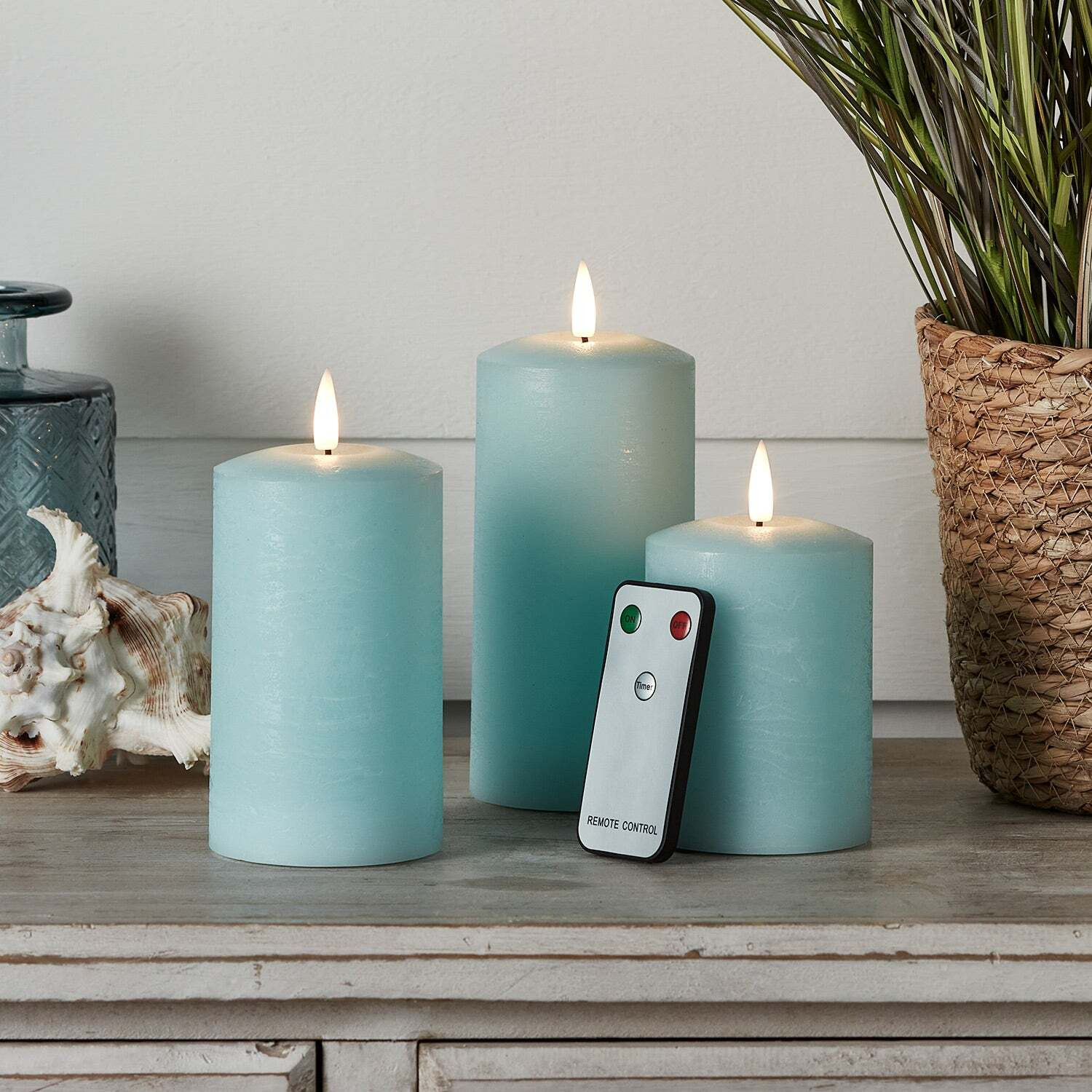 TruGlow® Blue Distressed LED Pillar Candle Trio with Remote Control - image 1