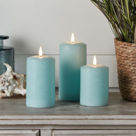 TruGlow® Blue Distressed LED Pillar Candle Trio with Remote Control - thumbnail 2