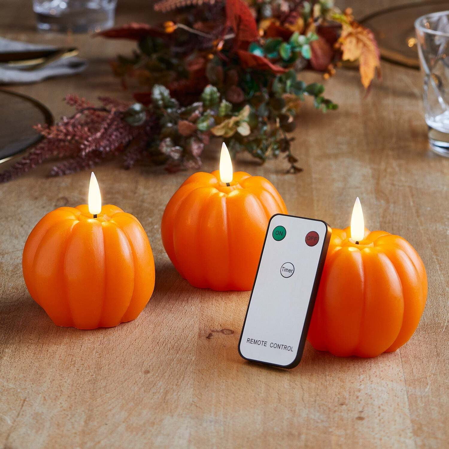 TruGlow® Orange Pumpkin Candle Trio with Remote Control - image 1