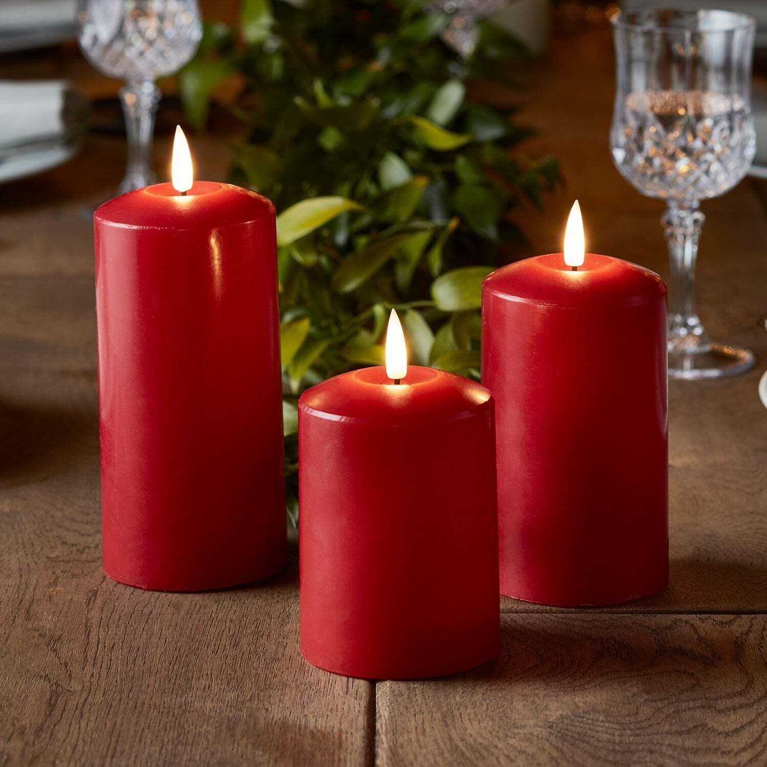 TruGlow® Red LED Pillar Candle Trio with Remote Control - image 1