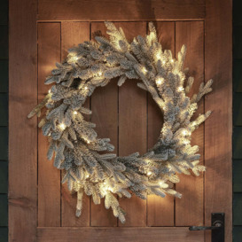 60cm Pre Lit Outdoor Snowy Christmas Wreath