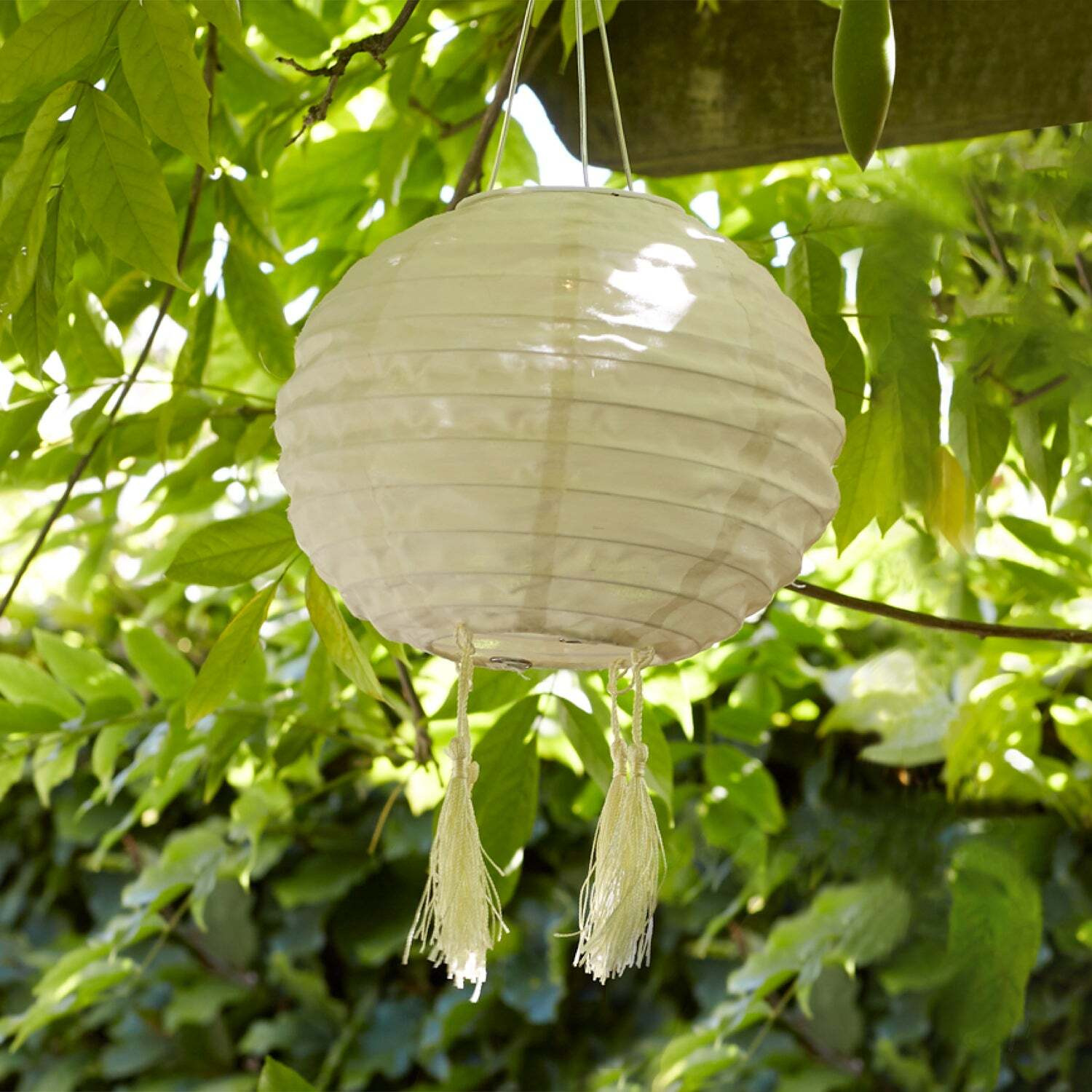 20cm Cream Lucena Tassel Solar Lantern - image 1