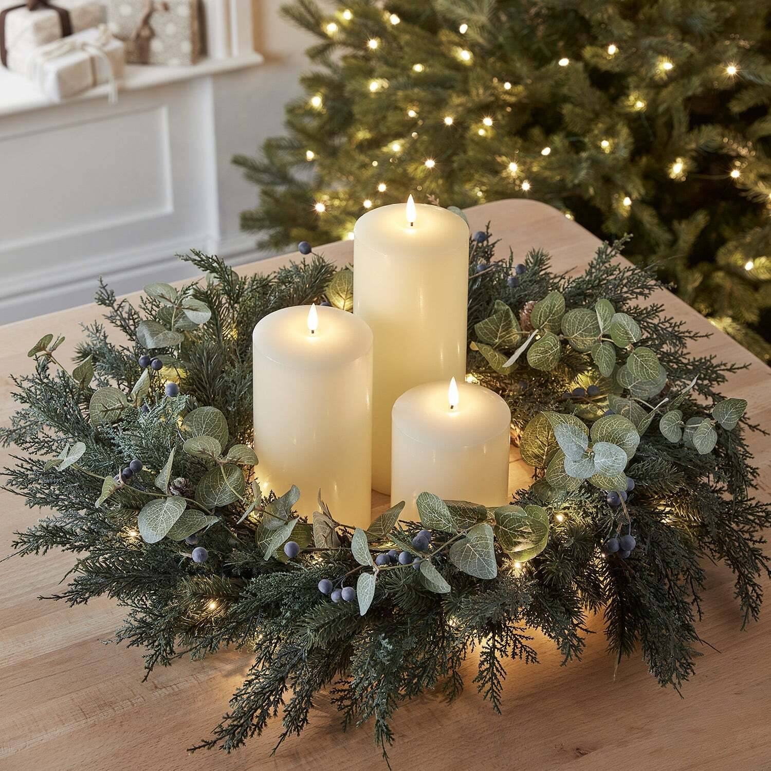 66cm Pre Lit Oversized Frosted Berry and Pinecone Wreath & TruGlow® LED Candle Bundle - image 1