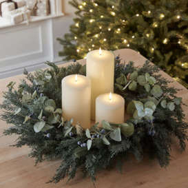 66cm Pre Lit Oversized Frosted Berry and Pinecone Wreath & TruGlow® LED Candle Bundle - thumbnail 2