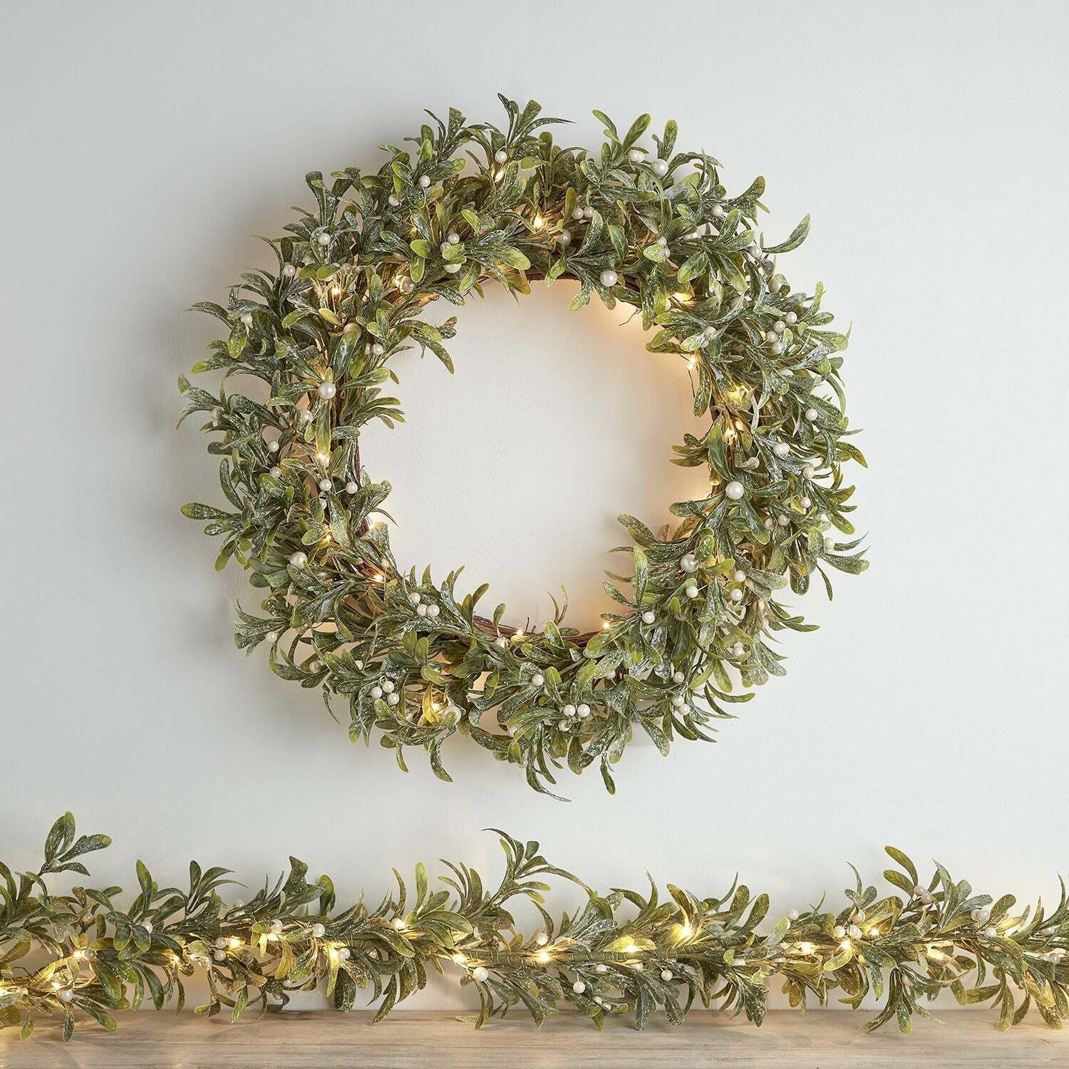 Pre Lit Oversized Mistletoe Christmas Wreath & Garland - image 1