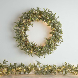 Pre Lit Oversized Mistletoe Christmas Wreath & Garland - thumbnail 1