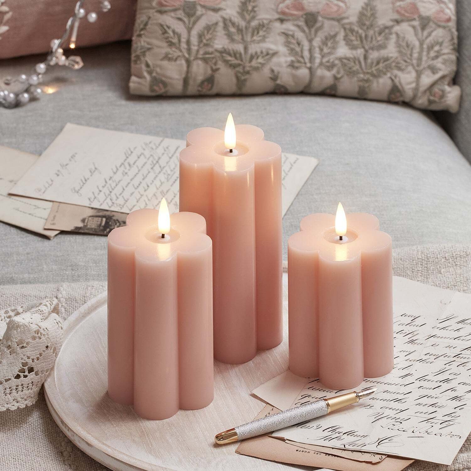 3 Pink Flower TruGlow® LED Candles - image 1