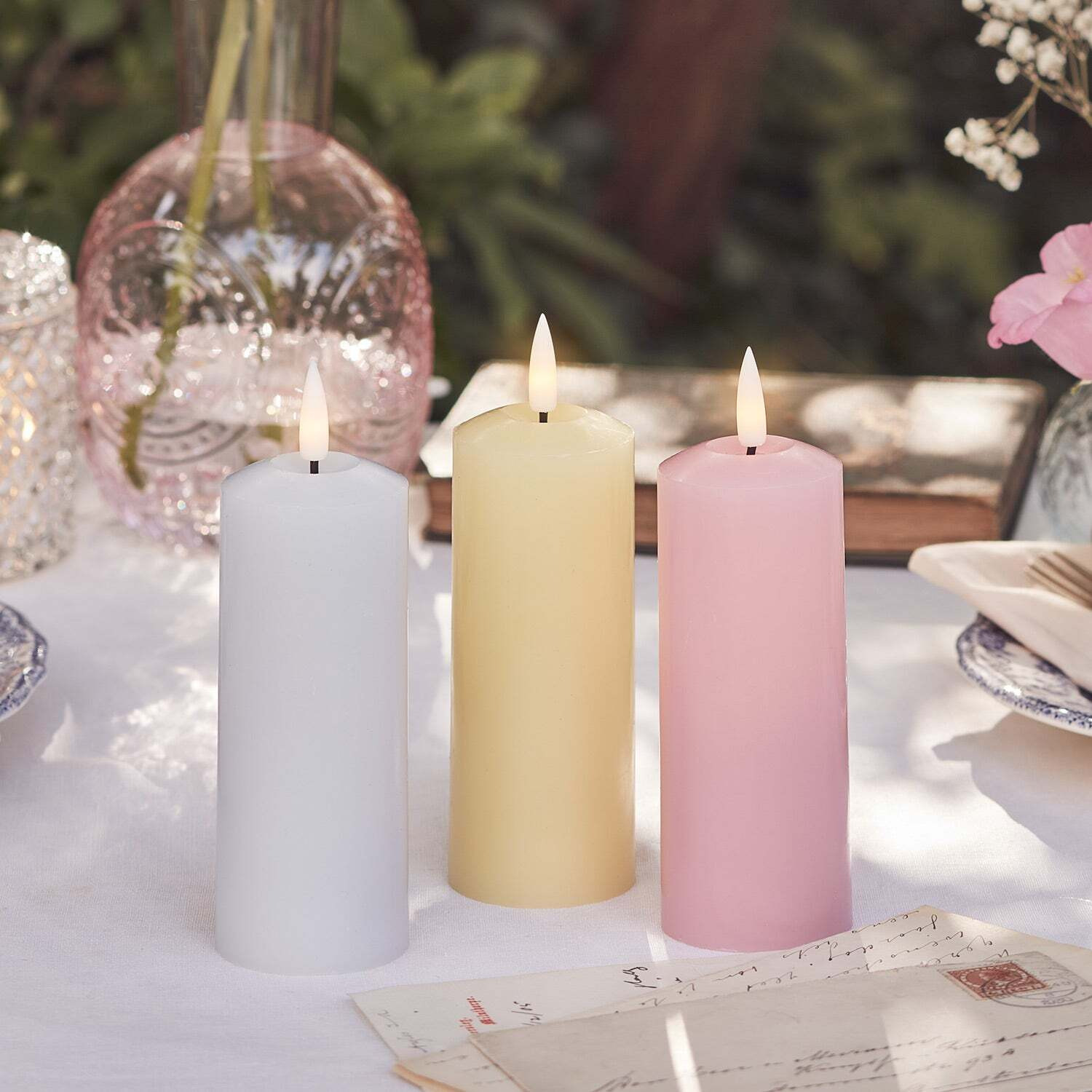 3 Pastel TruGlow® Slim Pillar LED Candles - image 1