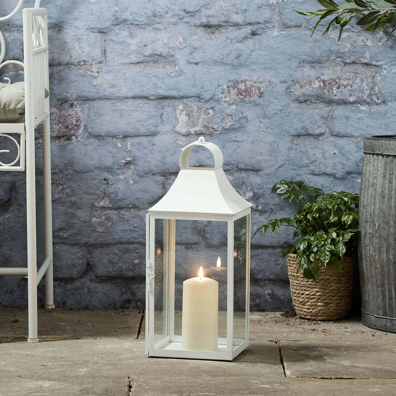 45cm Albury White Garden Lantern with TruGlow® Candle - image 1