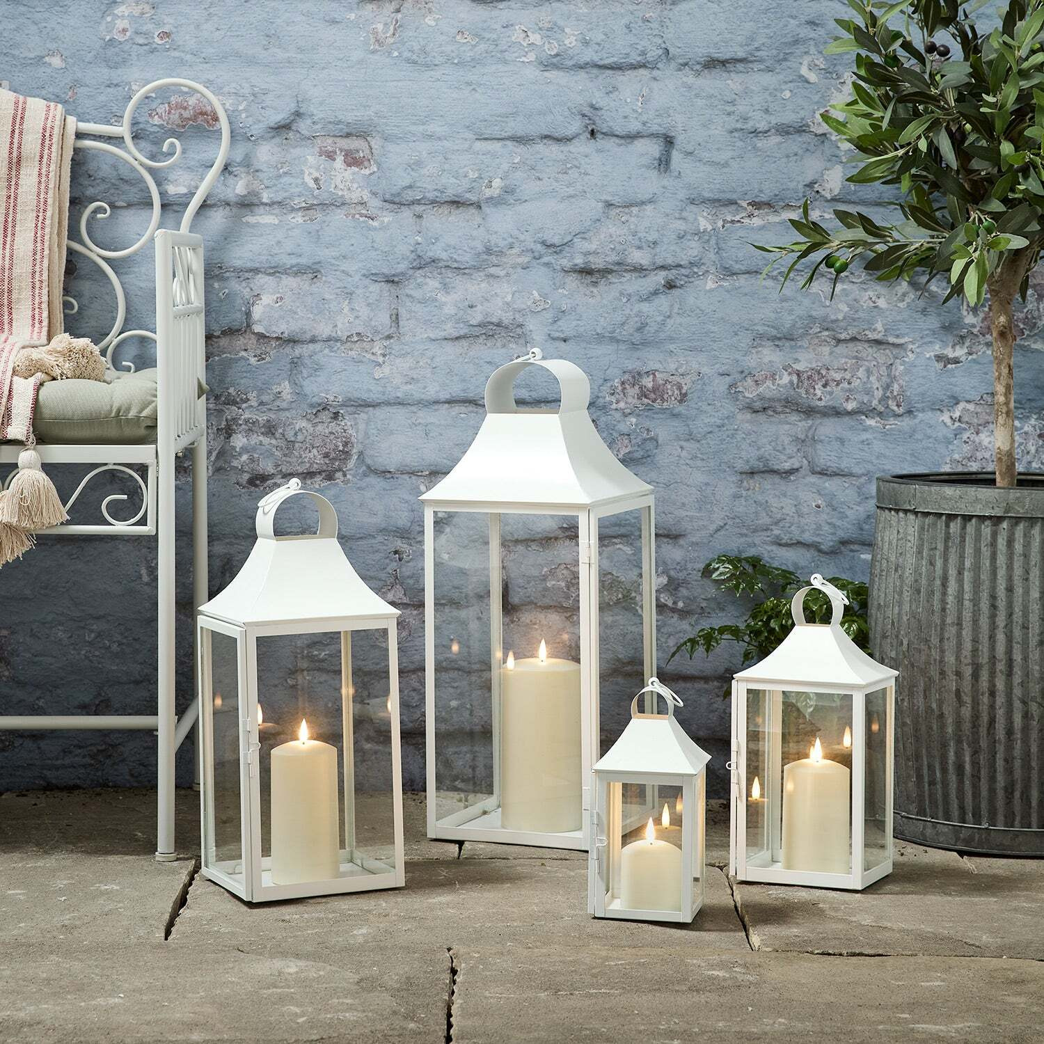 Set of 4 Albury White Garden Lanterns with TruGlow® Candles - image 1