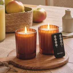 TruGlow® Burnt Orange LED Fluted Glass Candle Duo - thumbnail 2