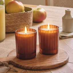 TruGlow® Burnt Orange LED Fluted Glass Candle Duo - thumbnail 1