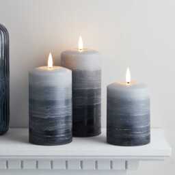 TruGlow® Stacked Grey LED Pillar Candle Trio with Remote Control - thumbnail 2