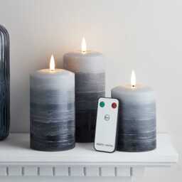 TruGlow® Stacked Grey LED Pillar Candle Trio with Remote Control