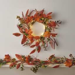40cm Autumn Maple Leaf Wreath Micro Light Bundle - thumbnail 2