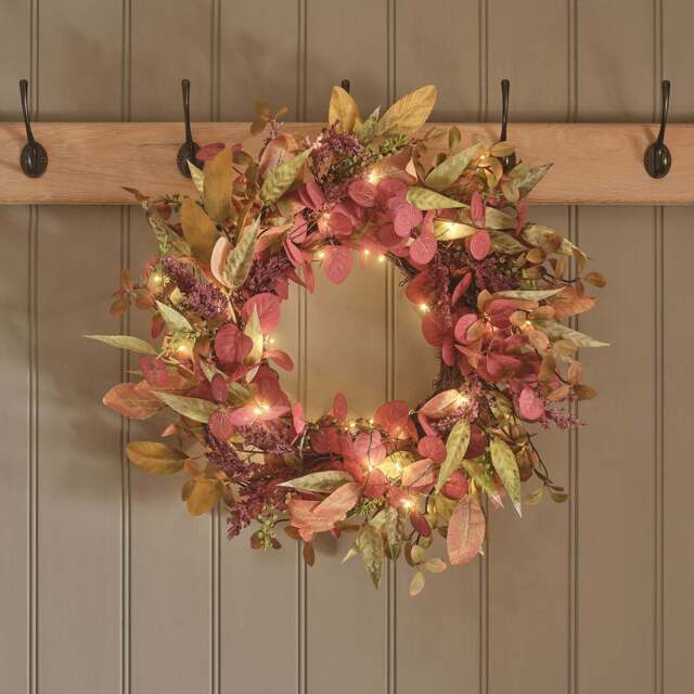 50cm Pre Lit Autumn Winter Full Wreath - image 1
