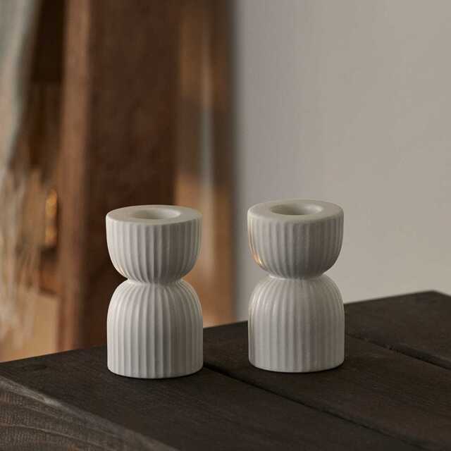2 Matte White Ceramic Taper Candle Holders - image 1