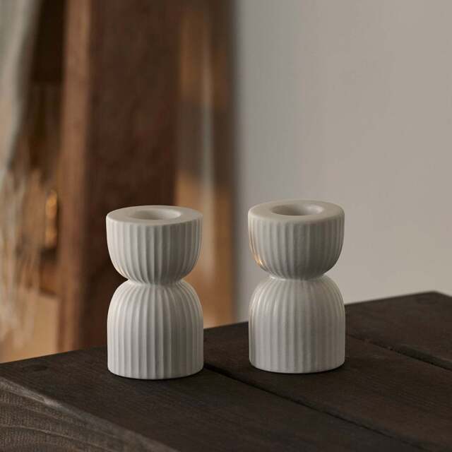 2 Matte White Ceramic Taper Candle Holders - image 1