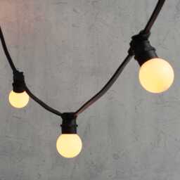 Plus Connect 15m 30 Warm White Connectable Festoon Lights G60 Bulb Frosted Cap Black Cable