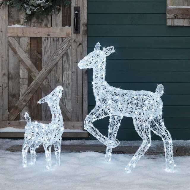 90cm Swinsty Doe & Fawn Acrylic Light Up Reindeer Duo - image 1