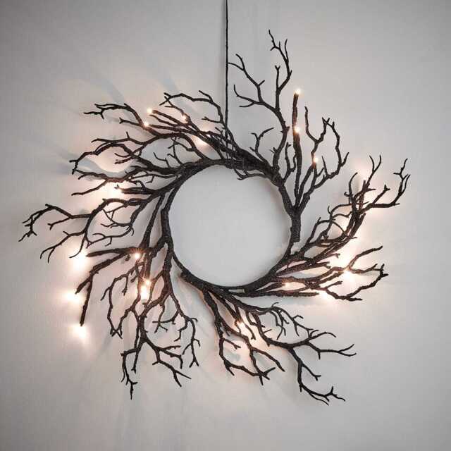 40cm Pre Lit Black Twig Halloween Wreath - image 1