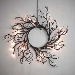 40cm Pre Lit Black Twig Halloween Wreath - thumbnail 1