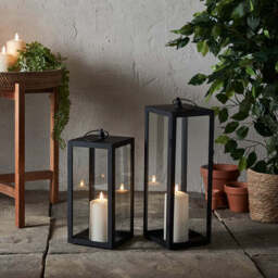 Bowen Black Garden Lantern Duo with White TruGlow® Candles