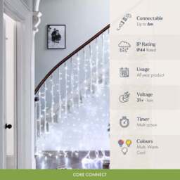 Core Connect White Connectable Curtain Lights Clear Cable - thumbnail 2