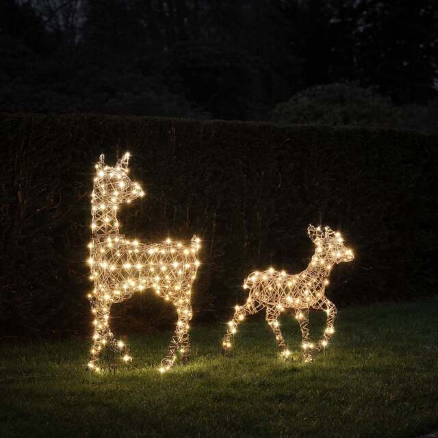 Dual LED Studley Doe & Fawn Light Up Reindeer Duo - image 1