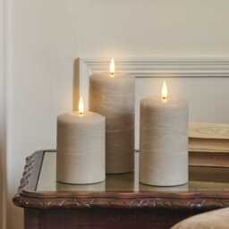 TruGlow® Taupe Distressed LED Pillar Candle Trio with Remote Control - thumbnail 1