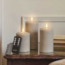 TruGlow® Taupe Distressed LED Pillar Candle Trio with Remote Control - thumbnail 2