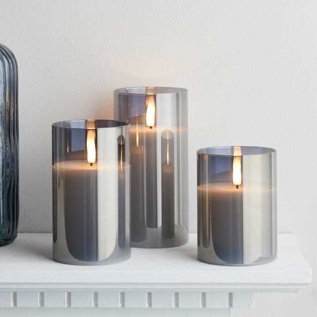TruGlow® Smoked Grey LED Glass Candle Trio With Remote Control - image 1