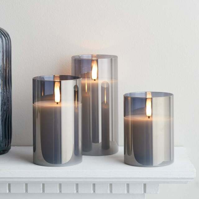 TruGlow® Smoked Grey LED Glass Candle Trio With Remote Control - image 1