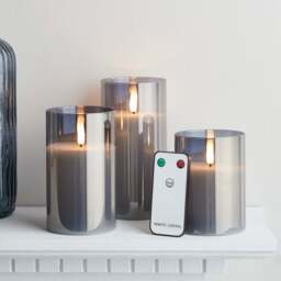 TruGlow® Smoked Grey LED Glass Candle Trio With Remote Control - thumbnail 2