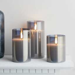 TruGlow® Smoked Grey LED Glass Candle Trio With Remote Control