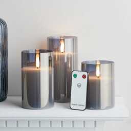 TruGlow® Smoked Grey LED Glass Candle Trio With Remote Control - thumbnail 2