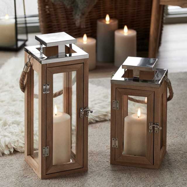 Salcombe Wooden Lantern Duo with TruGlow® Candles - image 1