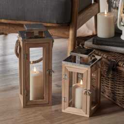 Salcombe Wooden Lantern Duo with TruGlow® Candles - thumbnail 2