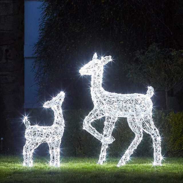 Solar Powered Swinsty Doe & Fawn Acrylic Light Up Reindeer - image 1