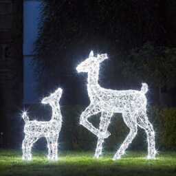 Solar Powered Swinsty Doe & Fawn Acrylic Light Up Reindeer - thumbnail 1