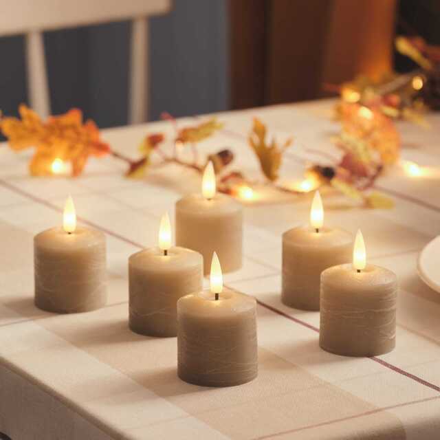 Set of 6 TruGlow® Taupe Distressed LED Votive Candles - image 1