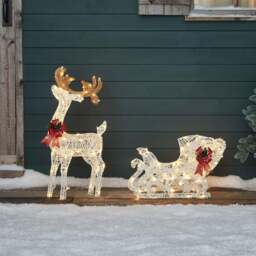 70cm Harewood White Spun Cotton Light Up Reindeer & Sleigh - thumbnail 2