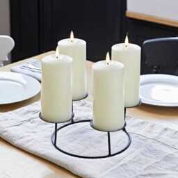 4 TruGlow® Ivory LED Pillar Candles & Table Candle Holder - thumbnail 1