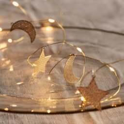 Gold Moon and Star Filigree Micro Fairy Lights - thumbnail 1