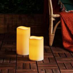 Set of 2 Large Outdoor Waterproof Flameless LED Pillar Candles Battery Operated with Timer - thumbnail 2
