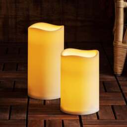 Set of 2 Large Outdoor Waterproof Flameless LED Pillar Candles Battery Operated with Timer - thumbnail 1