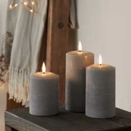 TruGlow® Grey Distressed LED Pillar Candle Trio with Remote Control - thumbnail 2