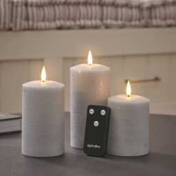 TruGlow® Grey Distressed LED Pillar Candle Trio with Remote Control - thumbnail 1